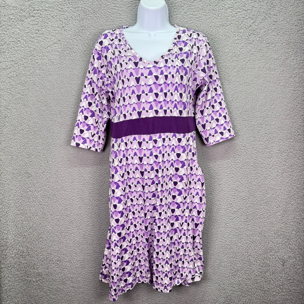 Svaha Dress Womens 12 Purple Geometric Triangle Organic Cotton V-Neck Pockets